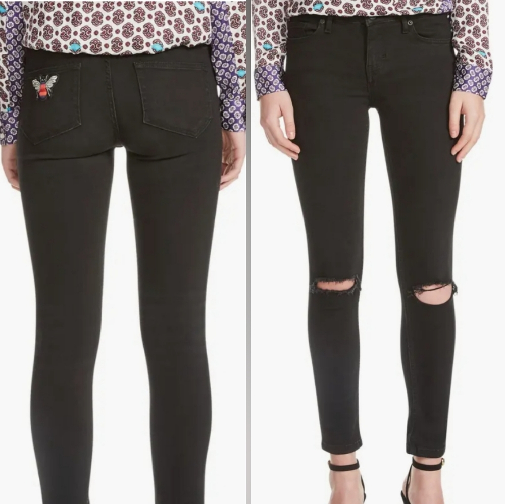 Maje Priska Ripped Bee Embroidery Skinny Jeans Women's 40 Black WSB002
